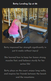 Betty leveling up woman lifting weights